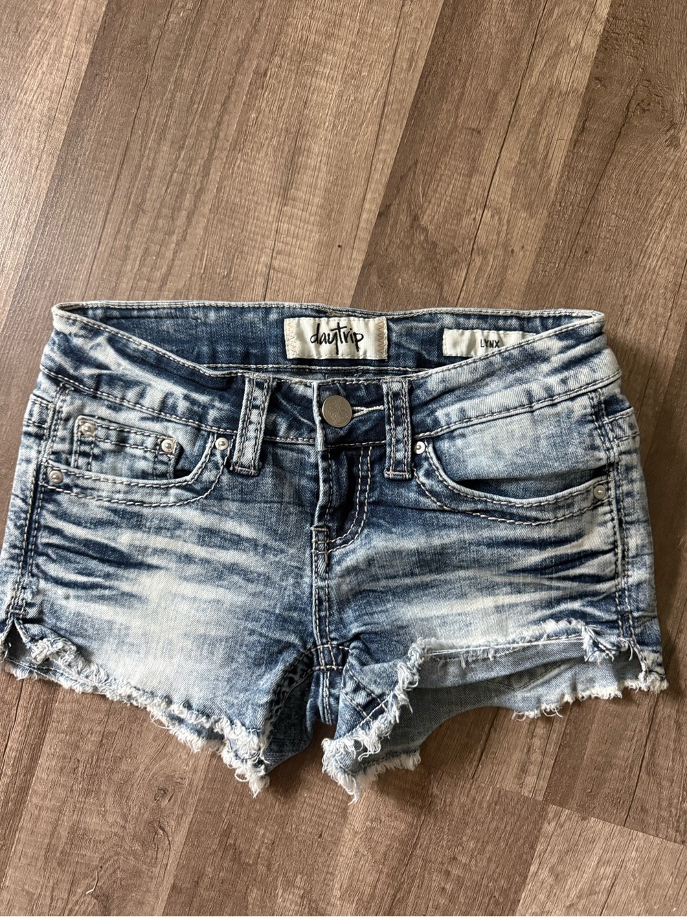 daytrip Women's Lynx Washed Blue Denim Cutoff Shorts